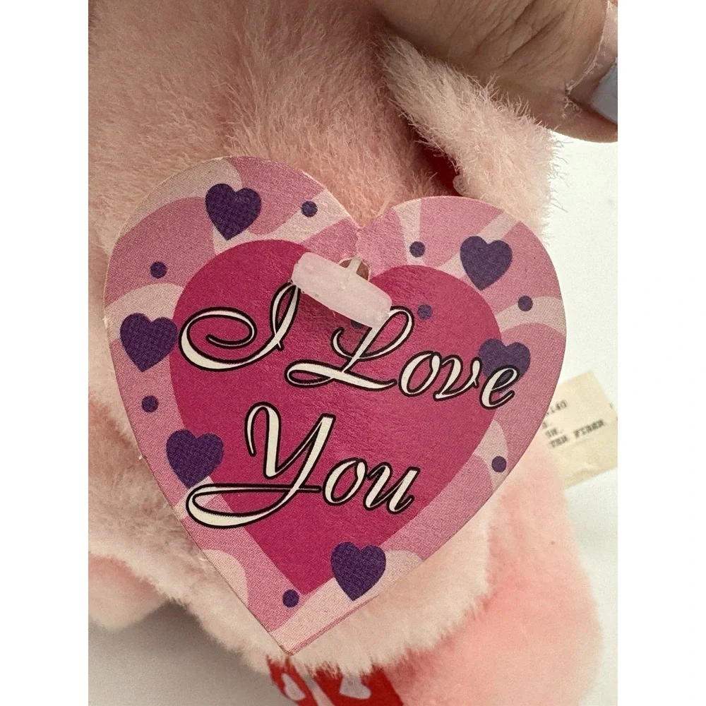 Vintage Pink Stuffed Bear Holding I Love You Rose
